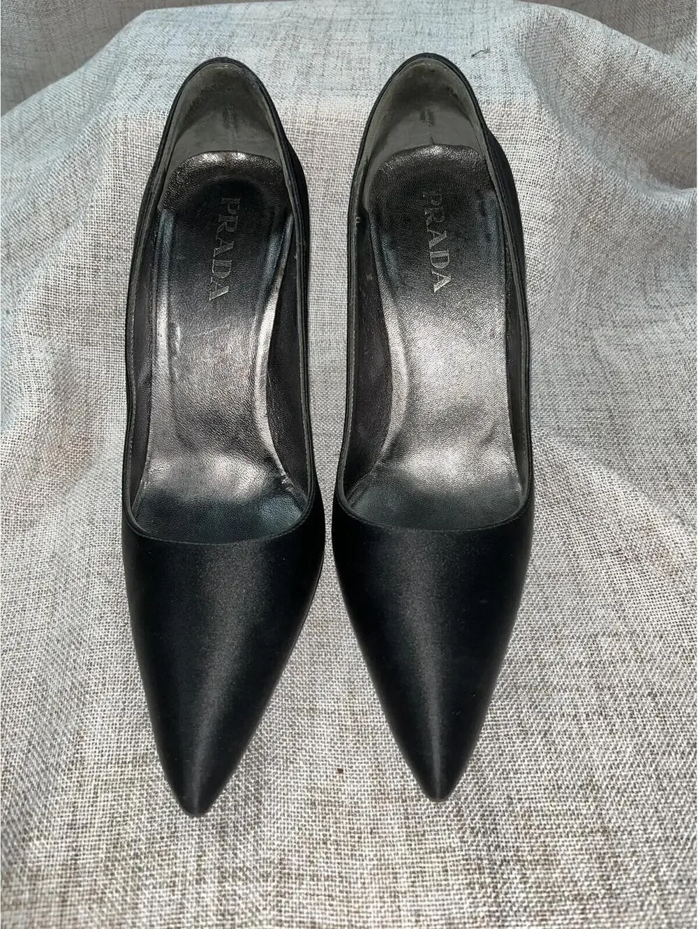 Prada Black Silk Satin Pumps 34.5 GUC - Picture 6 of 9